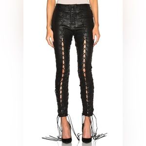 Genuine lambskin leather lace up pant